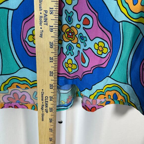 John Mark‎ Pink Blue Geometric Floral V-neck Blouse M Colorful Retro Boho Artsy - Picture 10 of 10